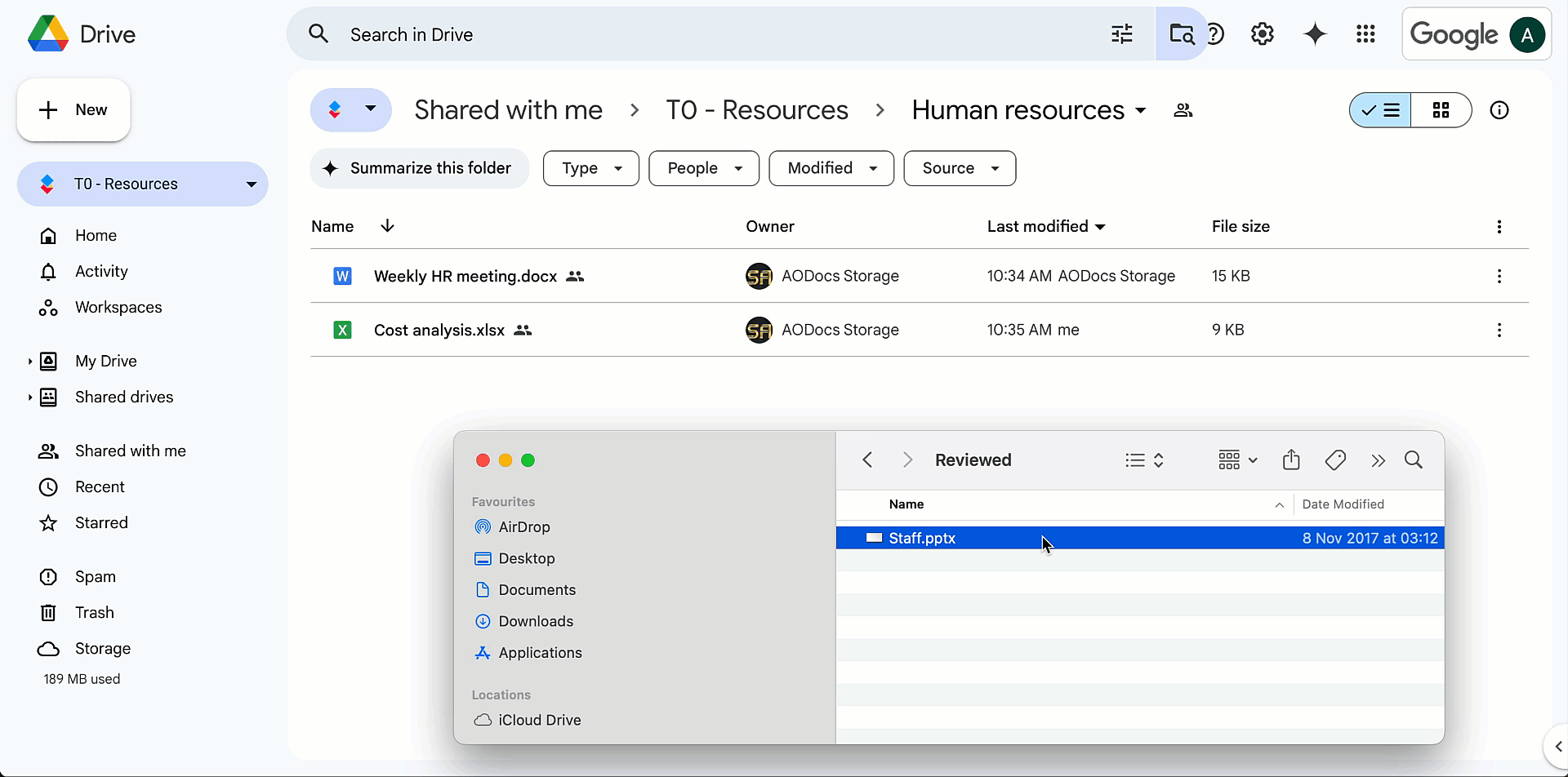 What is the AODocs storage account.gif