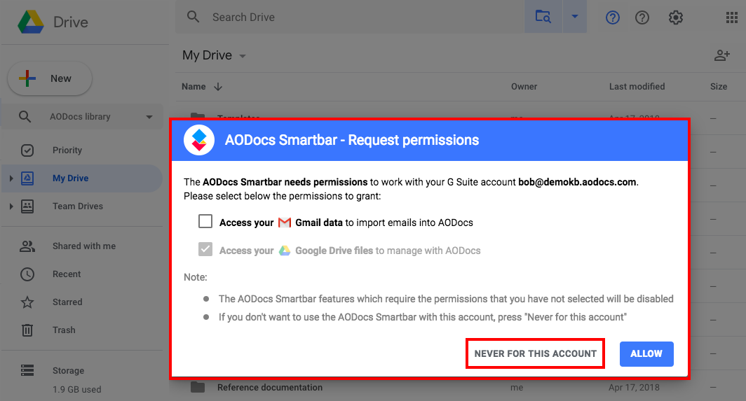 Manage Your AODocs Smartbar Permissions – AODocs Knowledge Base