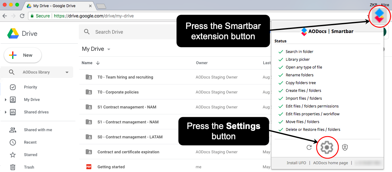 AODocs Smartbar Settings – AODocs Knowledge Base