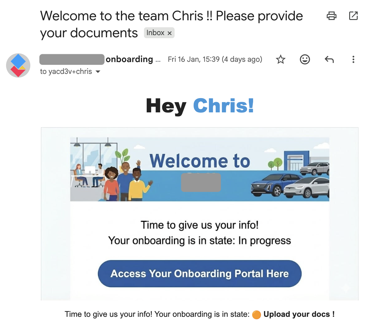 Portal invitation email received by external user