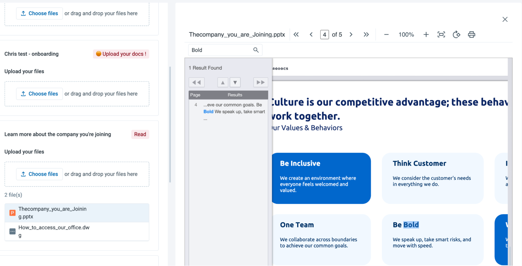 Search results highlighted in document preview