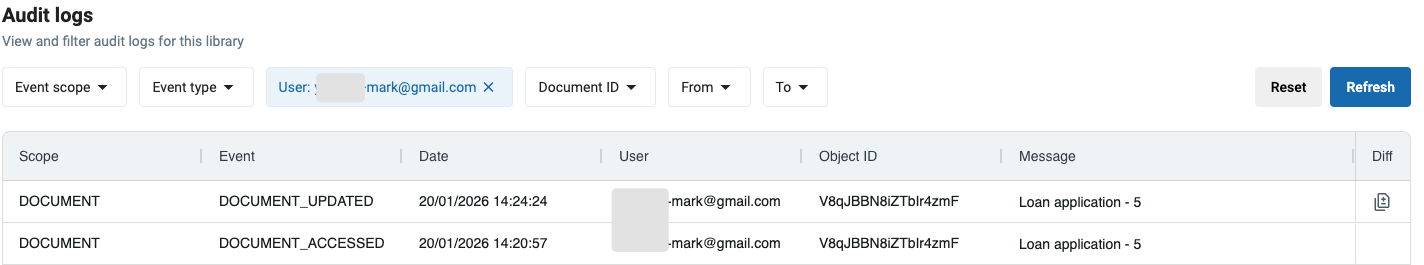Audit log showing portal access events