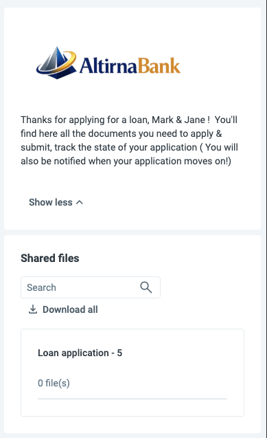 Welcome message displayed in portal