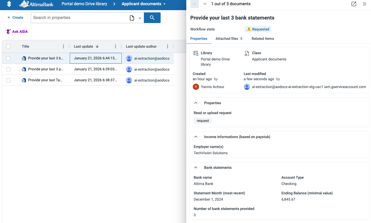AI-extracted data from uploaded documents